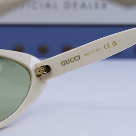 Gucci GG1377S 001 Cat Eye Sunglasses - Shiny Ivory/Green